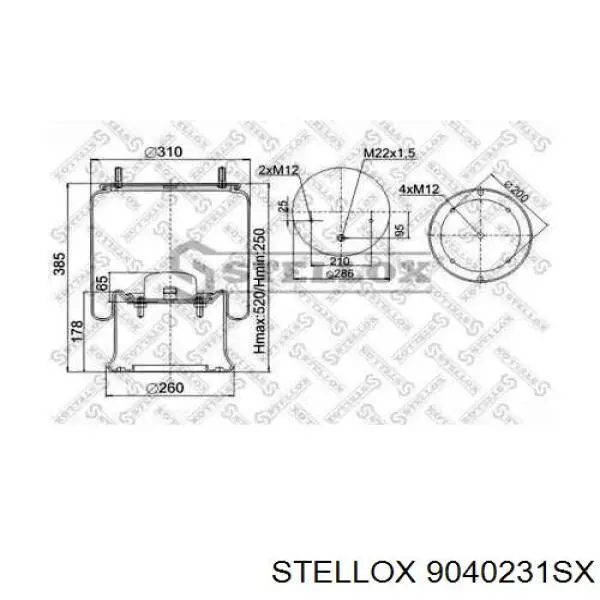 Пневмоподушка (пневморессора) моста заднего 9040231SX Stellox