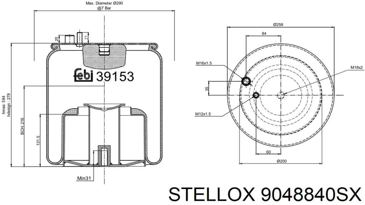 90-48840-SX Stellox пневмоподушка (пневморессора моста заднего)