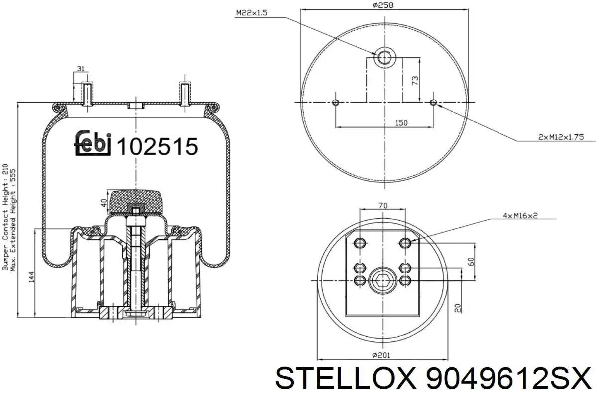 90-49612-SX Stellox пневмоподушка (пневморессора моста)
