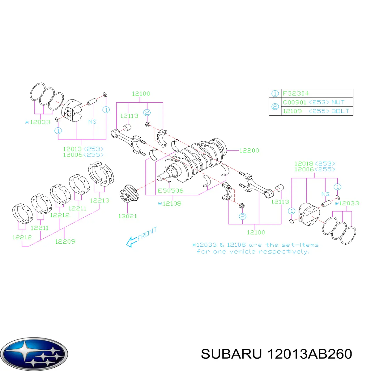 Поршень с пальцем без колец, STD Subaru 12013AB260