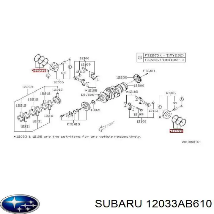Поршневые кольца, стандартные Subaru 12033AB610 цена, от 153.64 USD