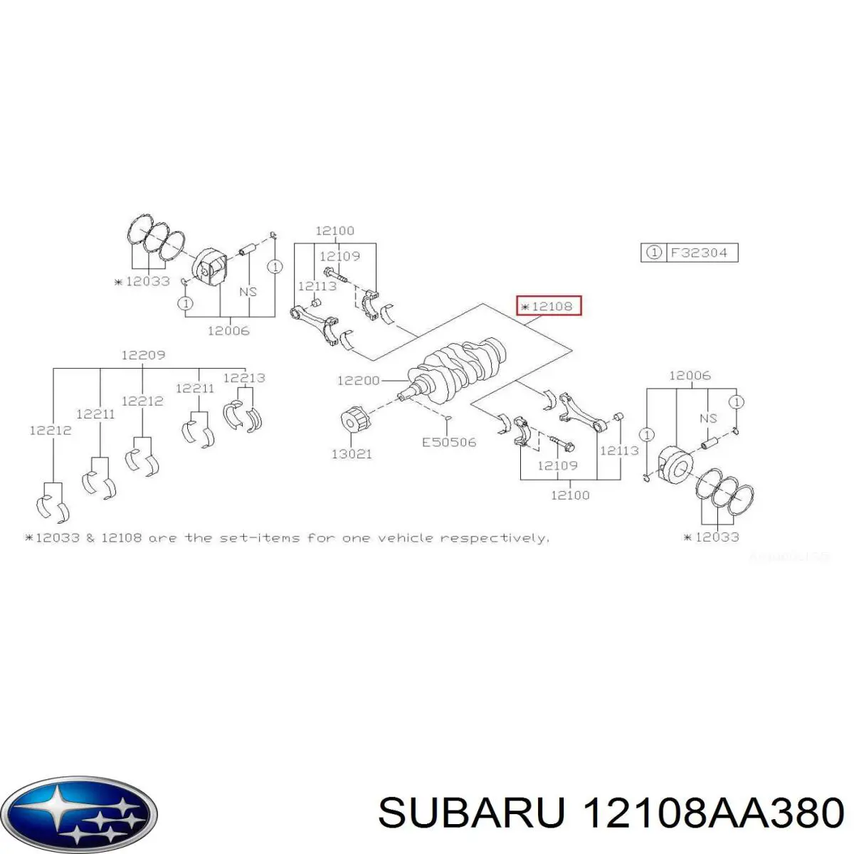 Шатунные вкладыши коленчатого вала Subaru 12108AA380 цена, от 52.73 USD