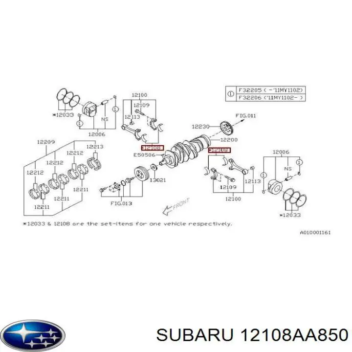 Шатунные вкладыши коленчатого вала Subaru 12108AA650 цена, от 154.06 USD