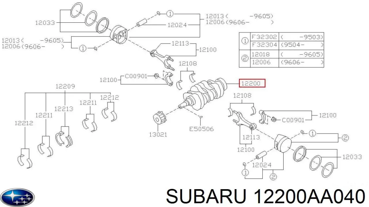 Вал коленчатый и маховик Subaru 12200AA040 цена, от 688.70 USD