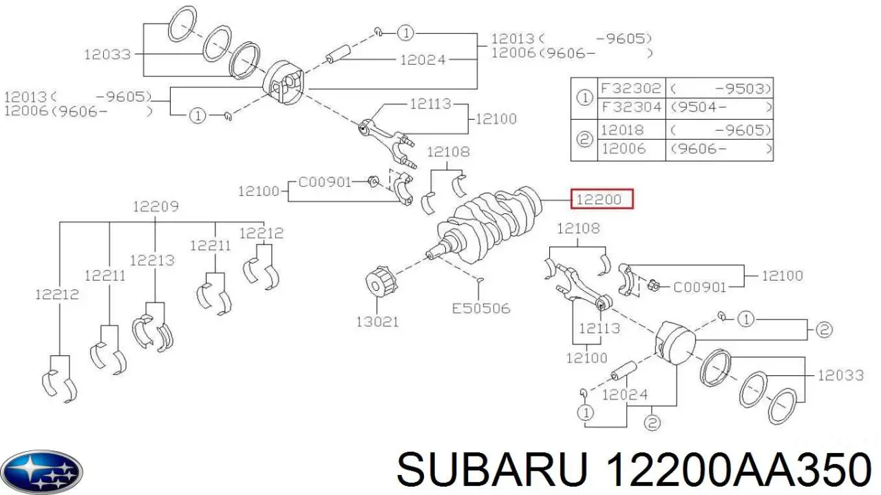 Вал коленчатый и маховик Subaru 12200AA350 цена, от 128.39 USD