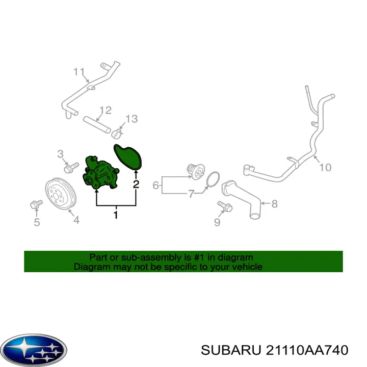 Помпа охлаждения Subaru 21110AA740 цена, от 38.95 USD