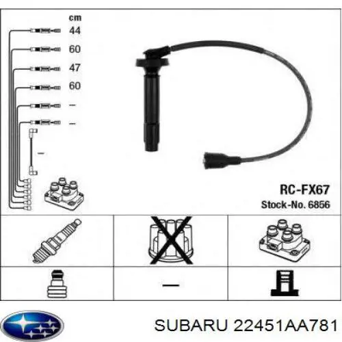 22451AA781 Subaru fio de alta voltagem, cilindro no. 2, 4