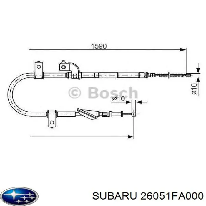 Трос ручного тормоза задний правый Subaru 26051FA000