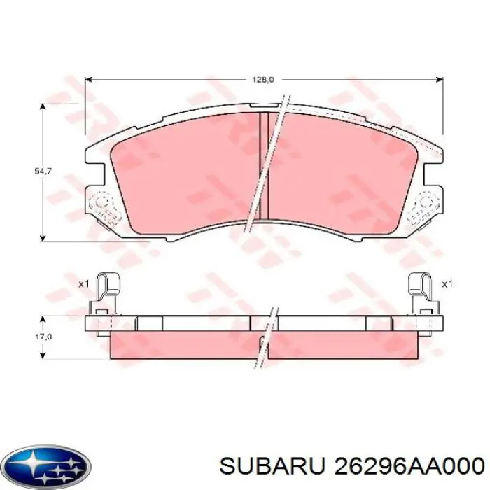 Передние тормозные колодки 26296AA000 Subaru