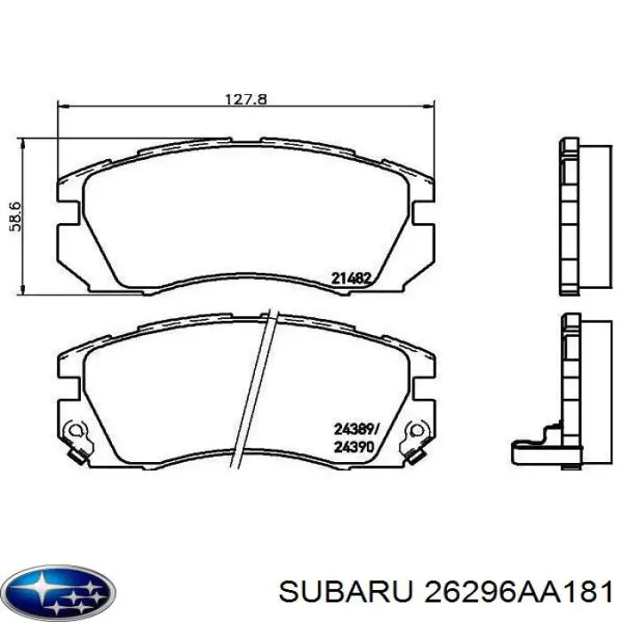 Передние тормозные колодки 26296AA181 Subaru