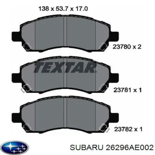 Купить 26296AE002 Subaru Колодки тормозные