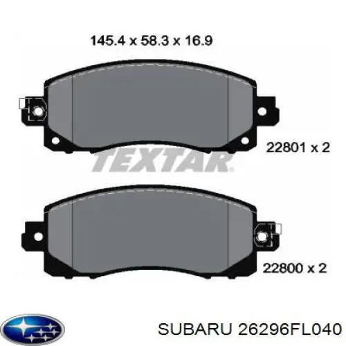 Передние тормозные колодки 26296FL040 Subaru