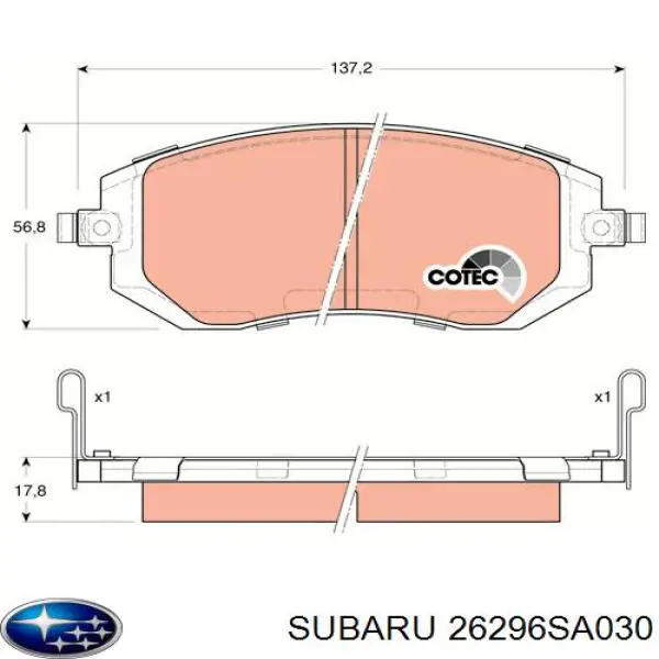 Колодки Subaru 26296SA030 цена, от 39.27 USD