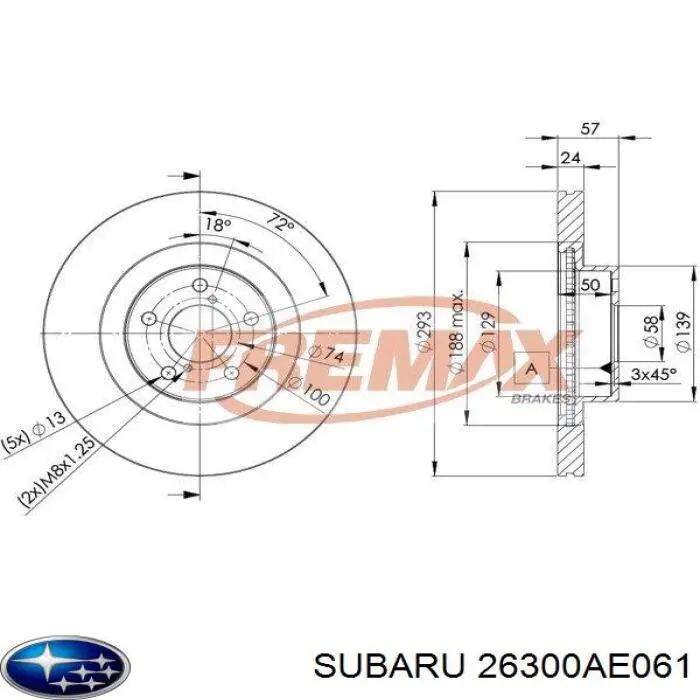 26300AE061 Subaru диск тормозной передний