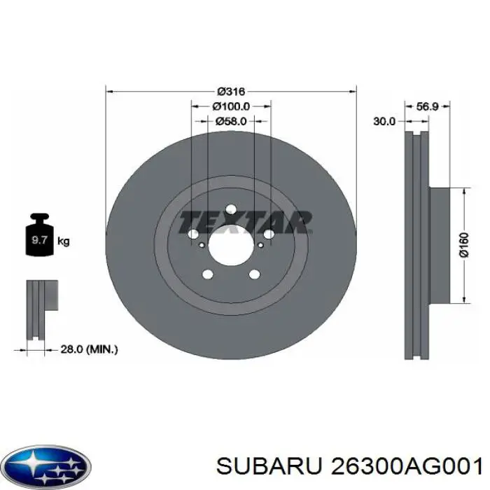 Купить 26300AG001 Subaru Ротор тормозной