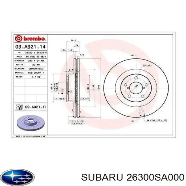 26300SA000 Subaru диск тормозной передний