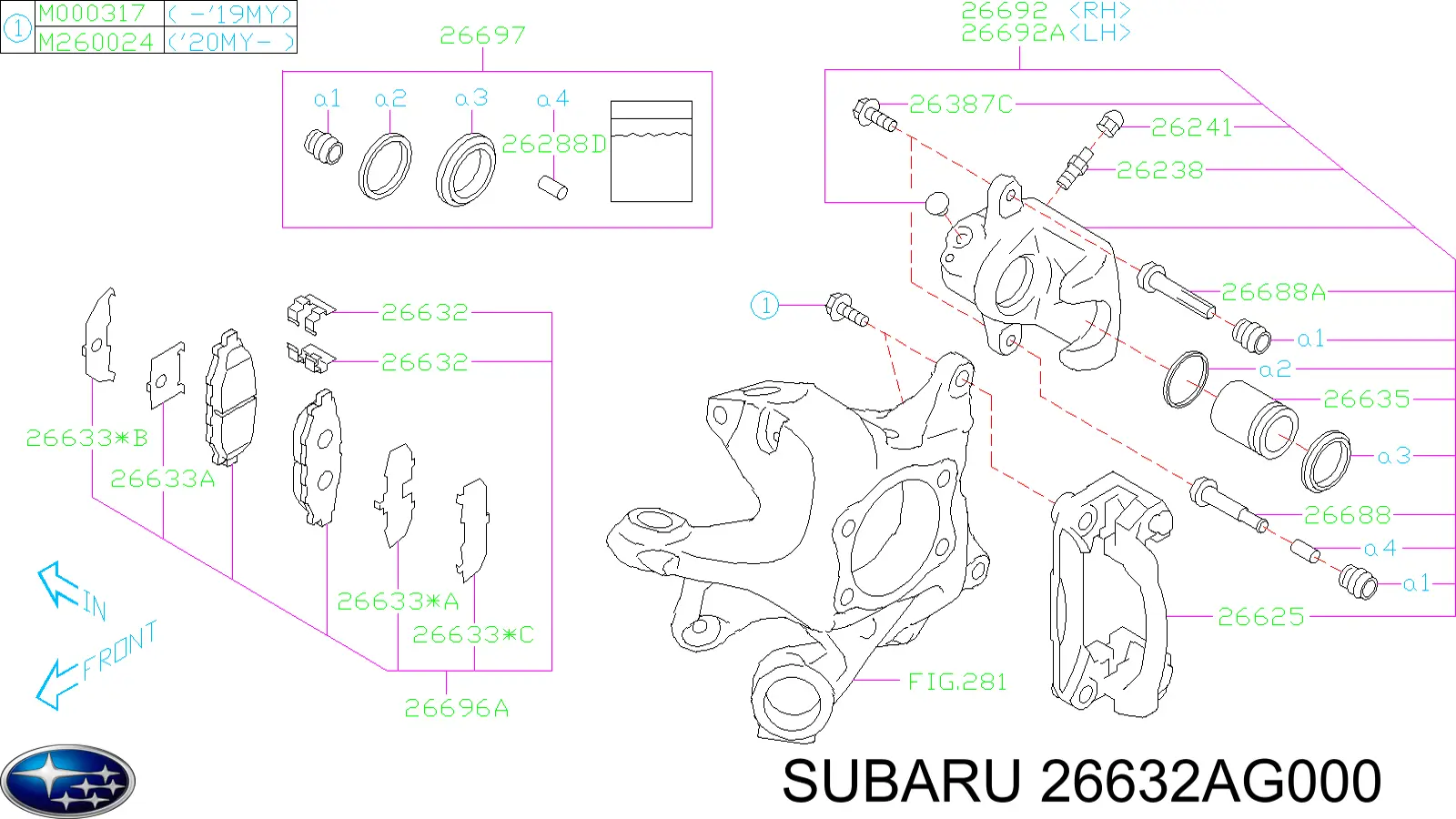 Kit de reparação das sapatas do freio para Subaru Impreza (GD, GG)