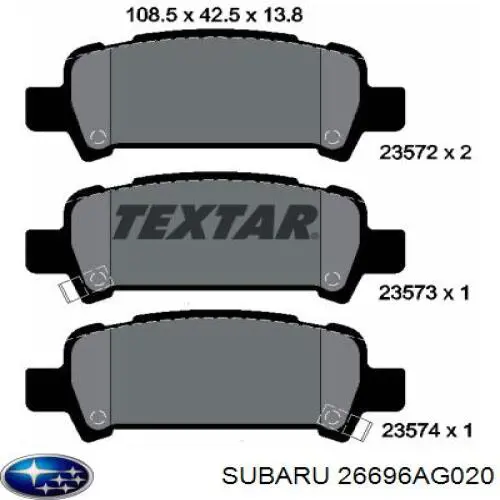 Pastillas de freno traseras 26696AG020 Subaru