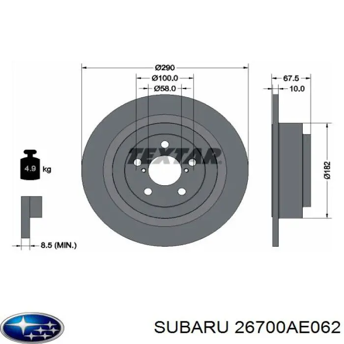 Задний тормозной диск Subaru 26700AE062 цена, от 34.18 USD