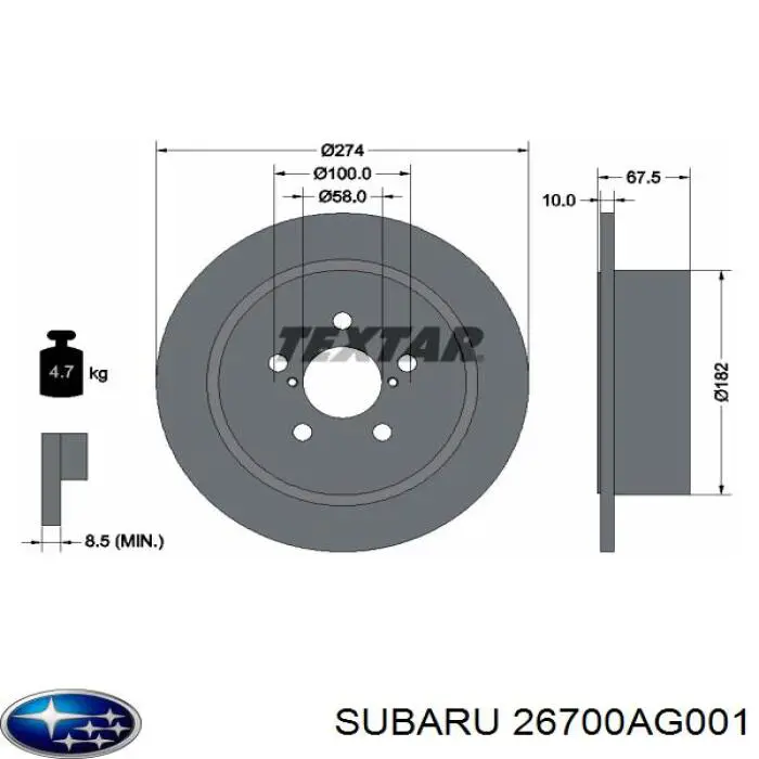 Купить 26700AG001 Subaru Диск тормозной задний