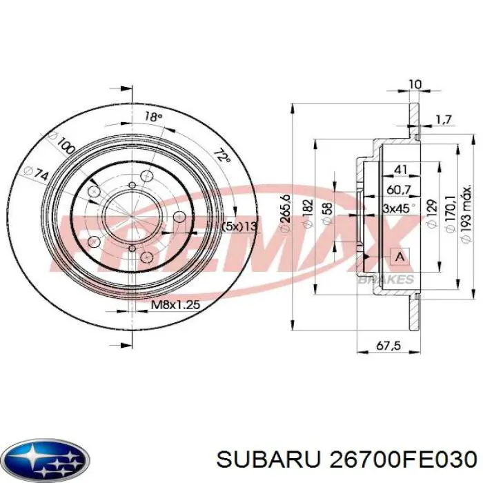 Задний тормозной диск Subaru 26700FE030 цена, от 28.68 USD
