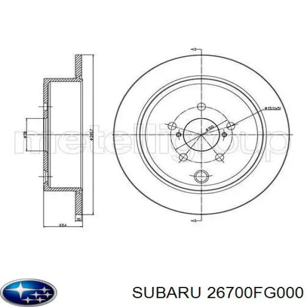 Disco do freio traseiro 26700FG000 Subaru