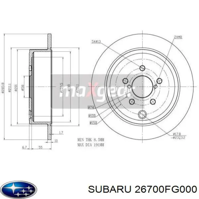Disco do freio traseiro Subaru 26700FG000