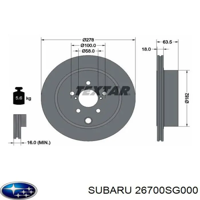 Задний тормозной диск Subaru 26700SG000 цена, от 48.96 USD