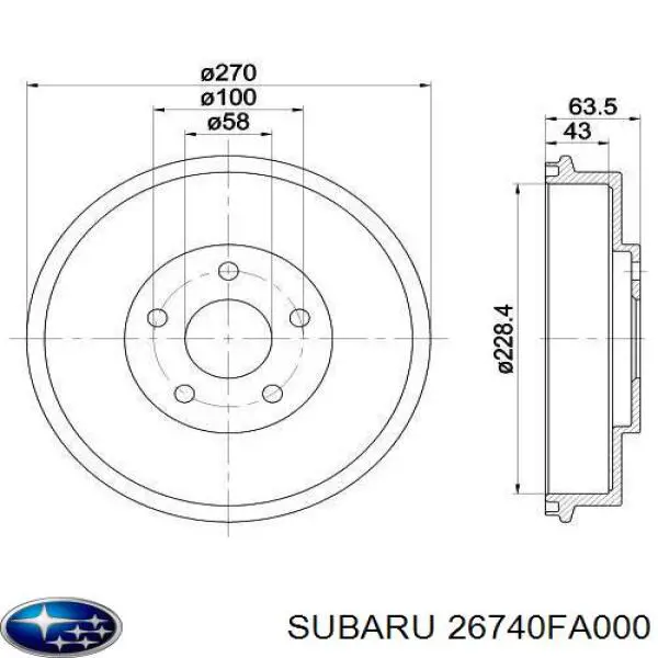 Барабан тормозной задний Subaru 26740FA000