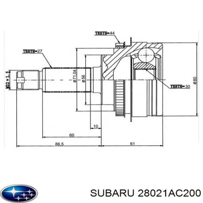 Полуось (привод) передняя на Subaru Forester S10, SF