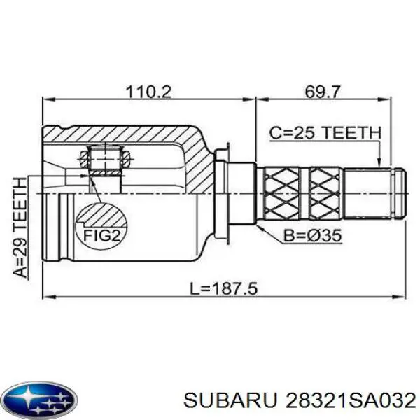 Полуось (привод) передняя Subaru 28321SA032 цена, от 101.35 USD