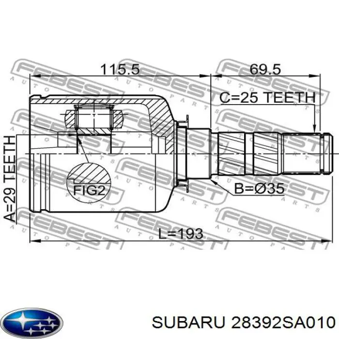 ШРУС внутренний передний 28392SA010 Subaru