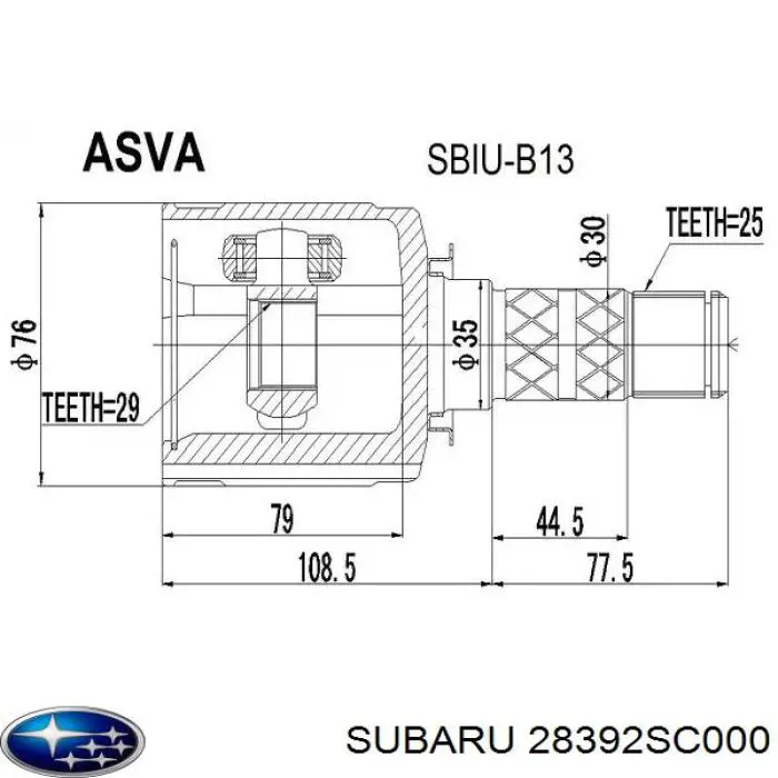 28392SC000 Subaru шрус внутренний передний