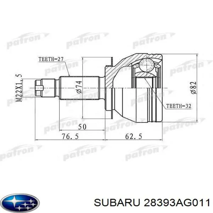 Junta homocinética exterior delantera 28393AG011 Subaru