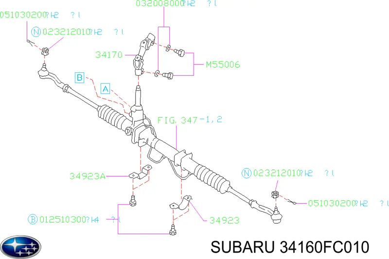 Вал рулевой колонки нижний Subaru 34160FC010