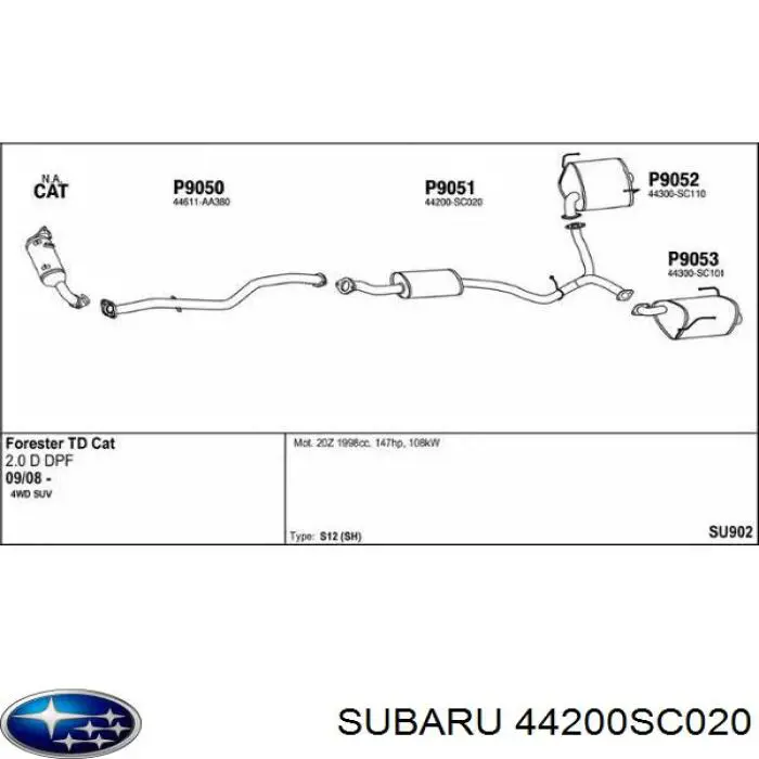 44200AG480 Subaru глушитель, центральная часть