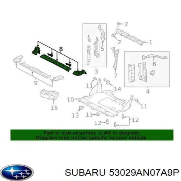 Суппорт радиатора нижний (монтажная панель крепления фар) SUBARU 53029AN07A9P