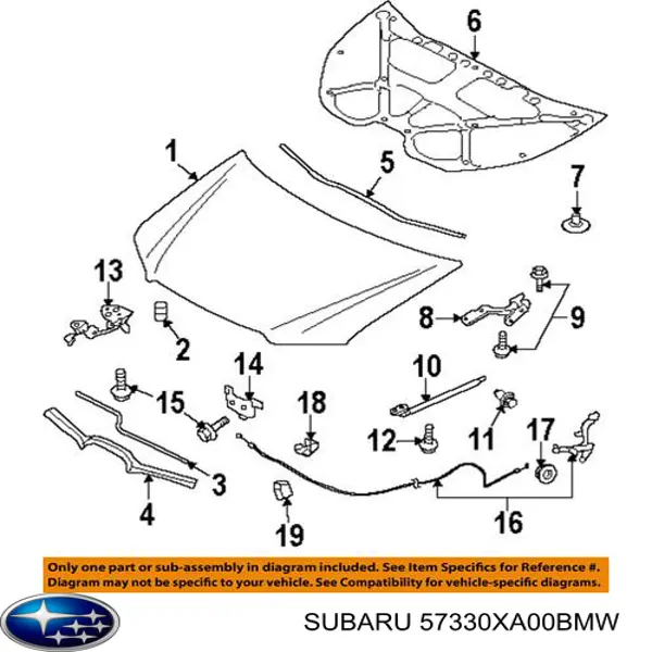 Трос открывания капота Subaru 57330XA00BMW цена, от 19.11 USD