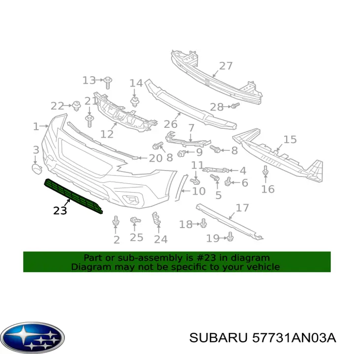 Решетка бампера переднего центральная 57731AN03A Subaru