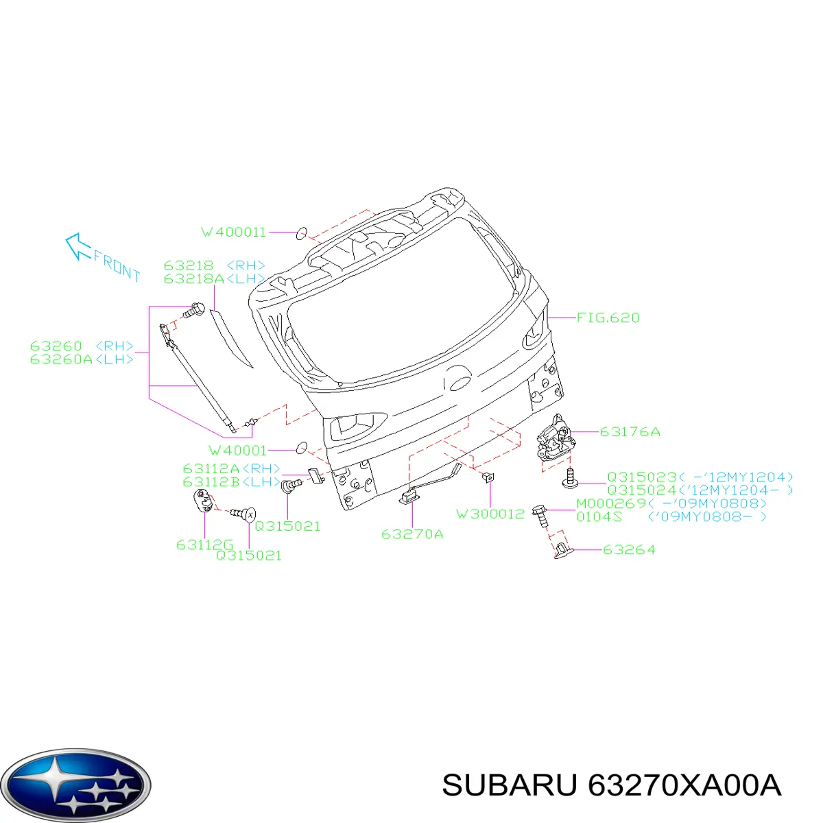 Botão de acionamento do fecho de tampa de porta-malas (de 3ª/5ª porta (de tampa de alcapão) para Subaru B9 Tribeca (WX)