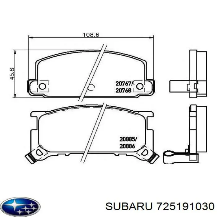 Передние тормозные колодки 725191030 Subaru