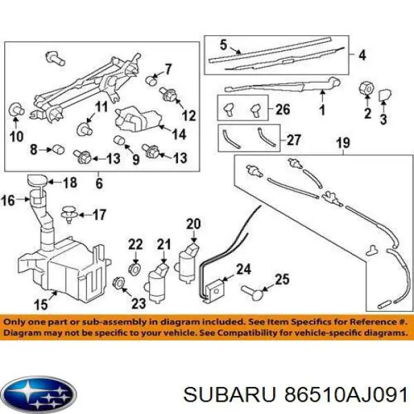 86510AJ091 Subaru Мотор заднего стеклоочистителя