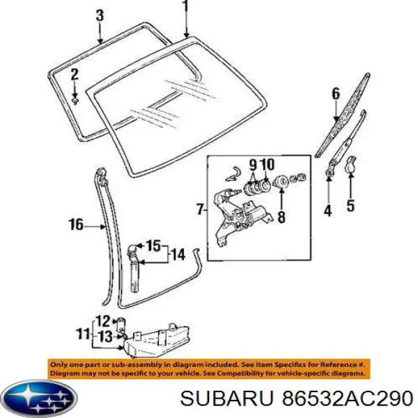 86532AC290 Subaru braço de limpa-pára-brisas de vidro traseiro