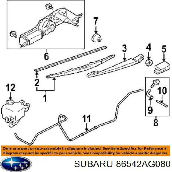 Limpiaparabrisas de luna trasera 86542AG080 Subaru