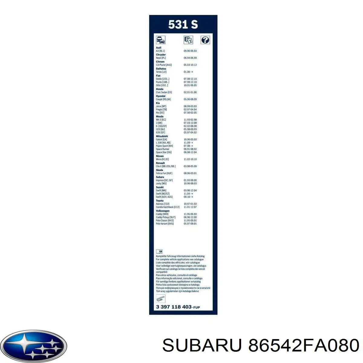 Дворники Subaru 86542FA080 цена, от 16.84 USD