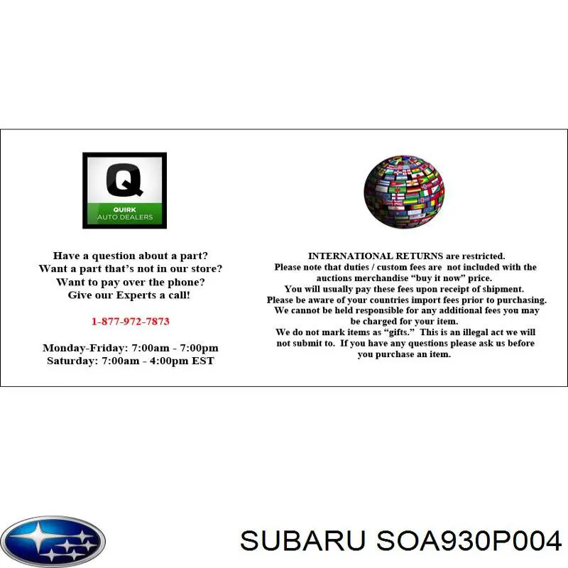 Грязеотбойник капота Subaru SOA930P004 цена, от 109.37 USD