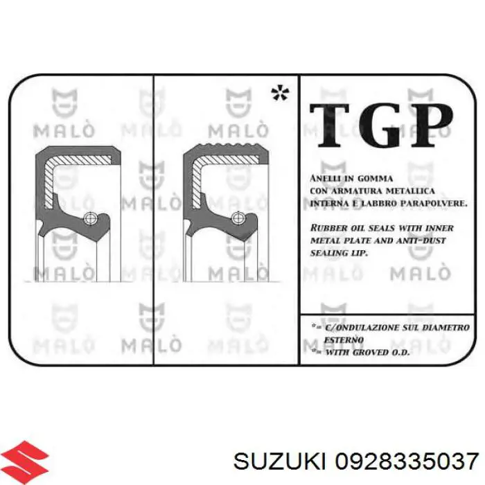 Сальник піввісі переднього моста, лівої 0928335037 Suzuki