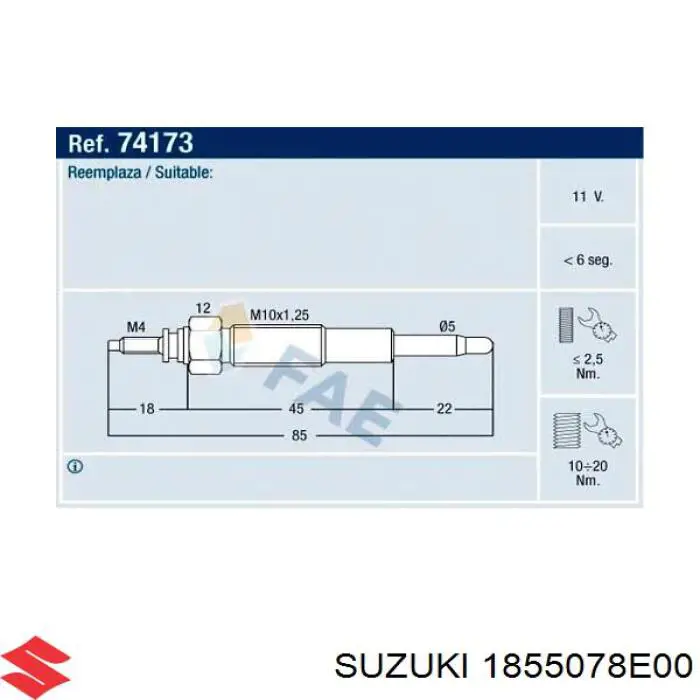 Купить 1855078E00 Suzuki Свечи накала