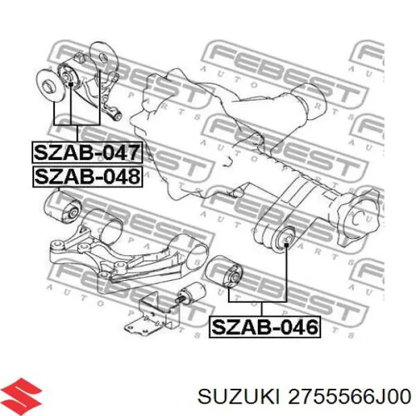 Сайлентблок траверсы крепления переднего редуктора левый Suzuki 2755566J00