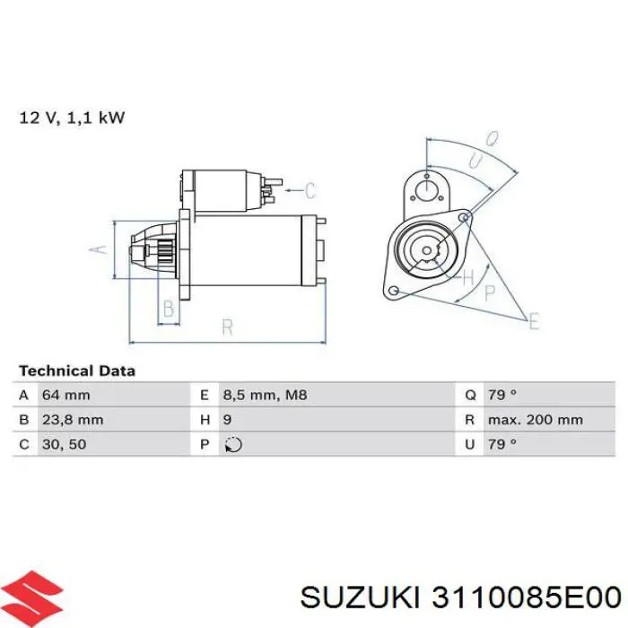Стартер Suzuki 3110085E00 цена, от 33.90 USD